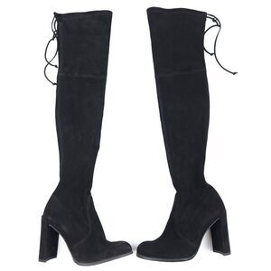 STUART WEITZMAN Tieland Over the Knee Boots Black Suede Leather Clean Girl 8